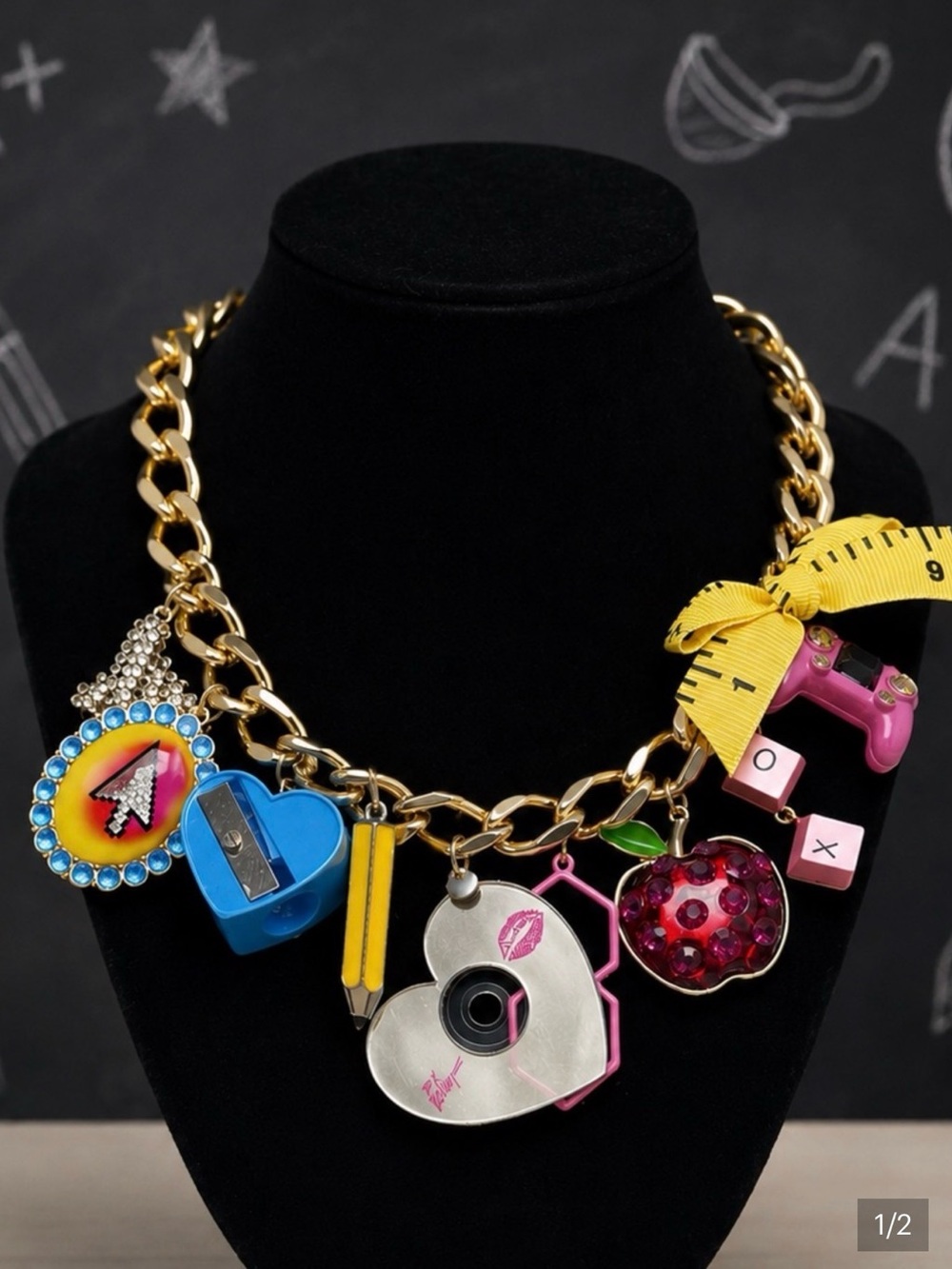 Betsey Johnson Back to School Supplies Statement Charm Necklace NWT